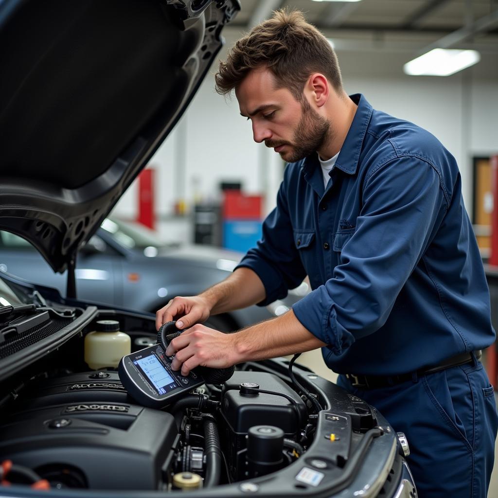 Auto Service Technician Working on a Car