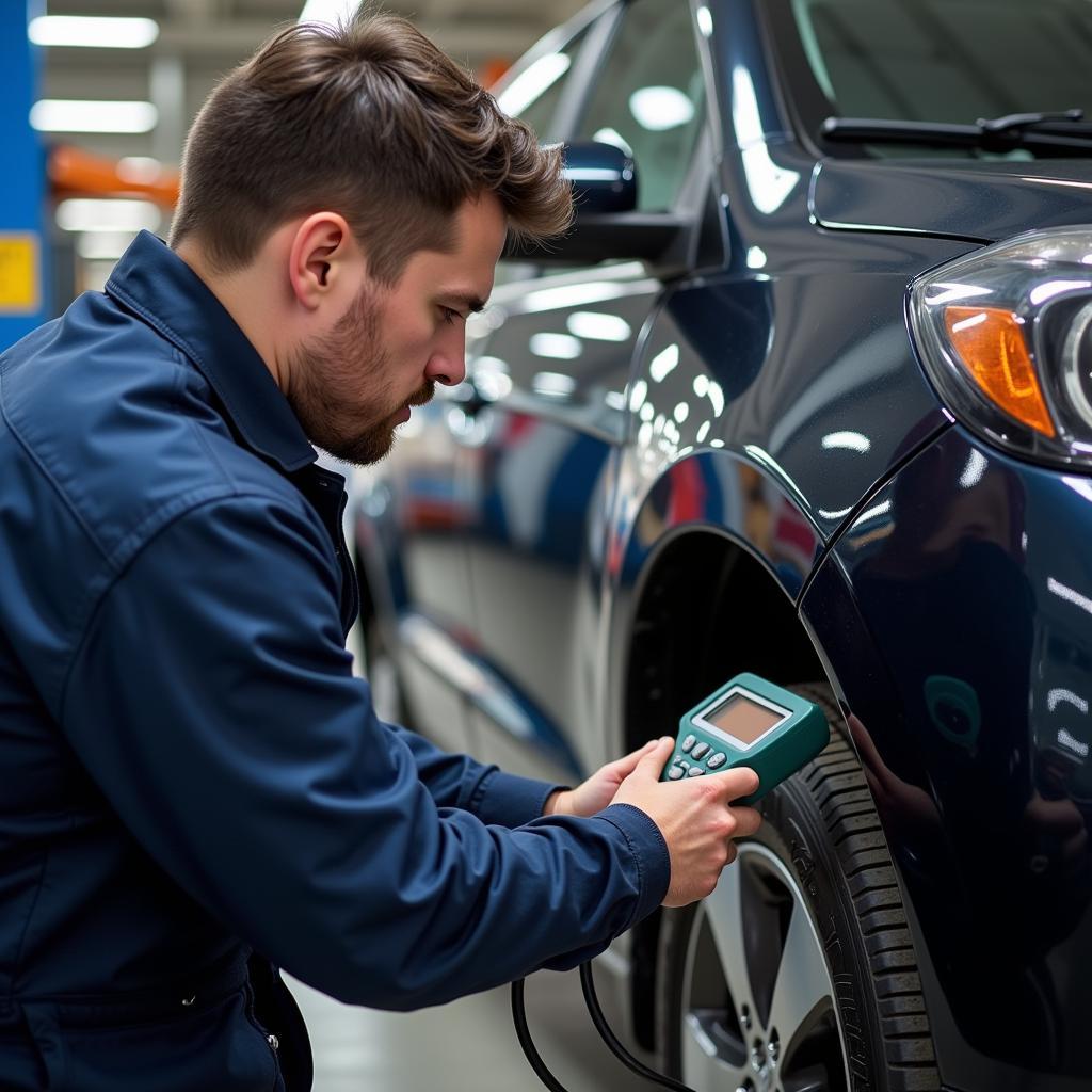 Auto Service Technician Performing Diagnostics