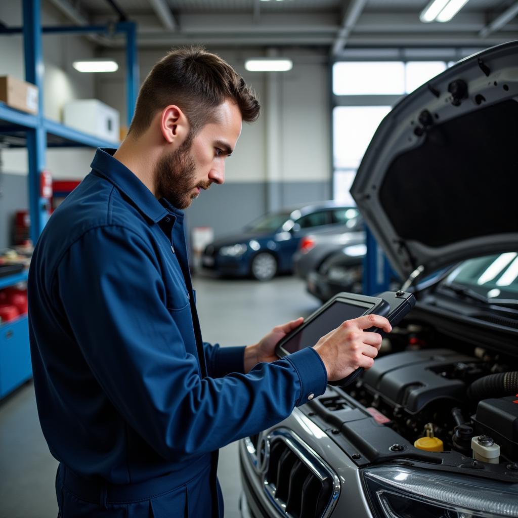 Auto Service Technician Working on a Car