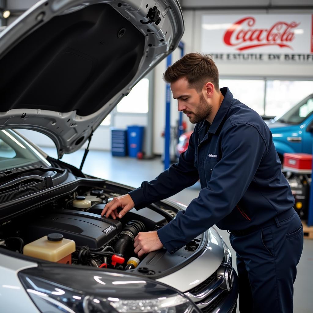 Auto Service Technician Working on a Car During President's Day