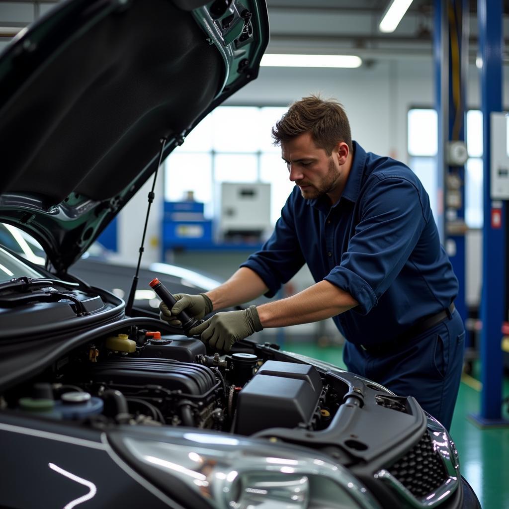 Auto Service Technician Working on a Car