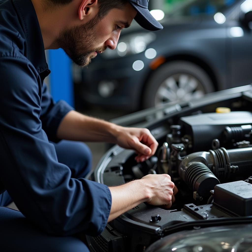 Auto Service Technician Working on a Car