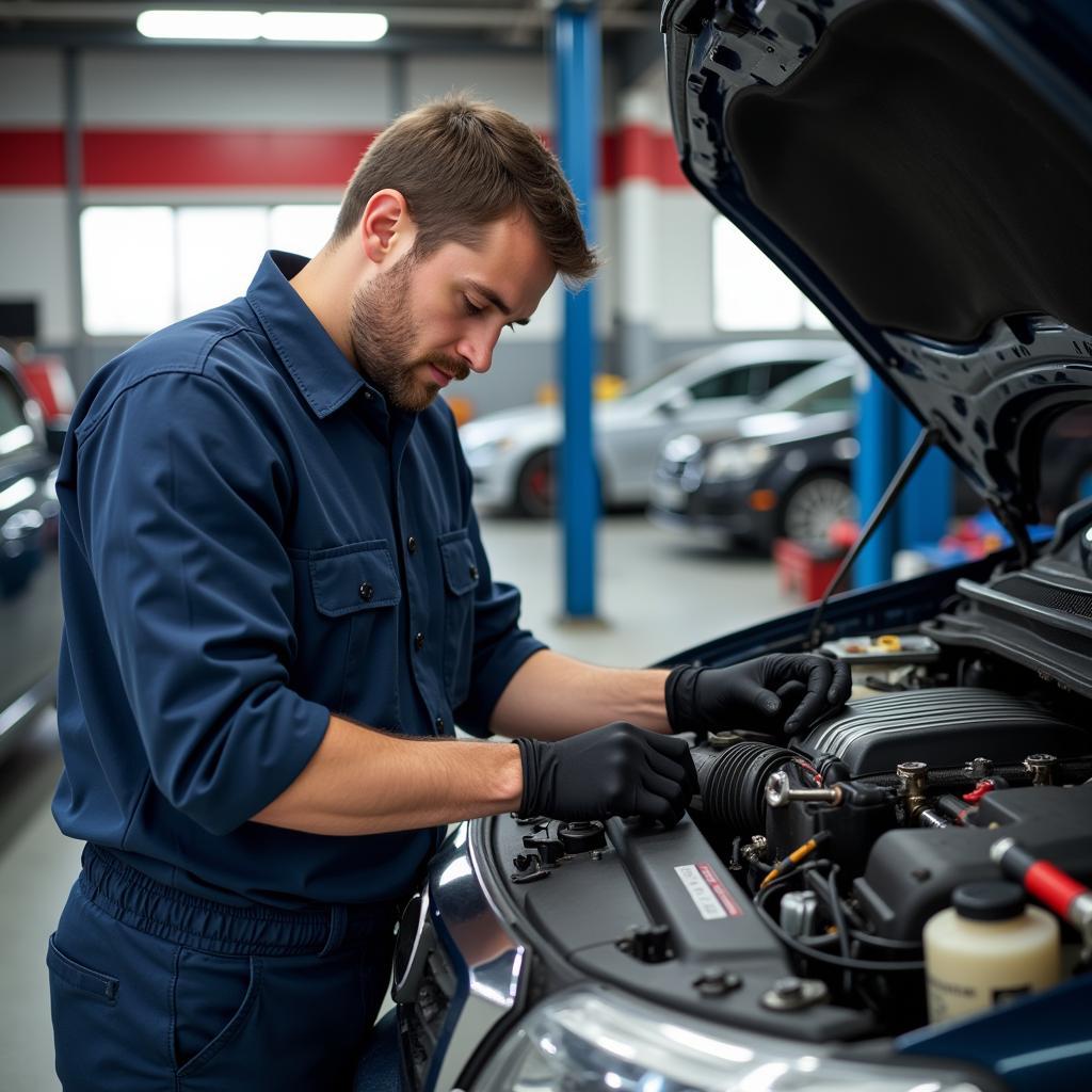 Auto Service Technician Working on a Car