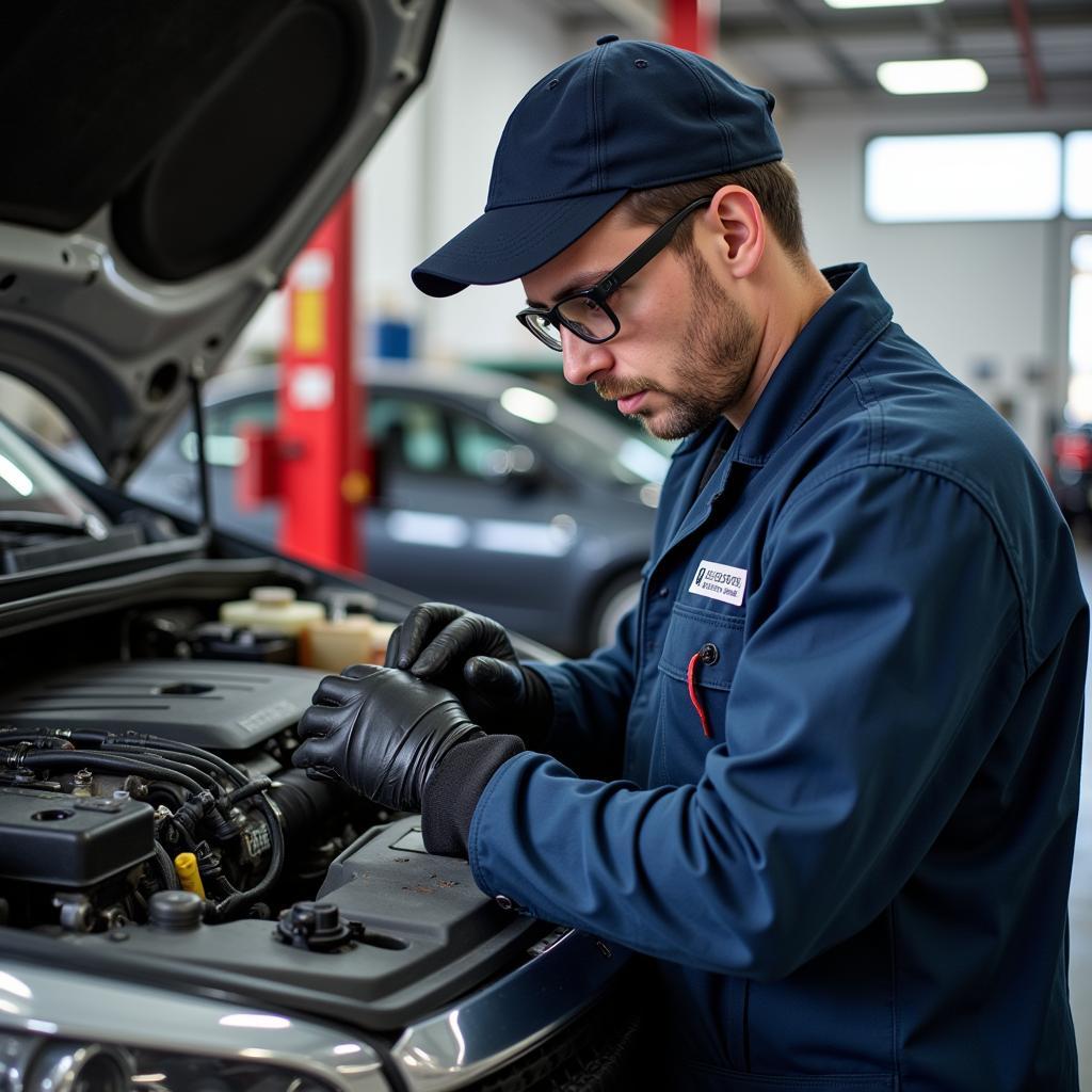 Auto Service Technician Working on a Car