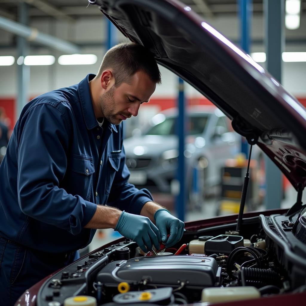 Auto Service Technician Working on a Car Engine in Frederick, MD