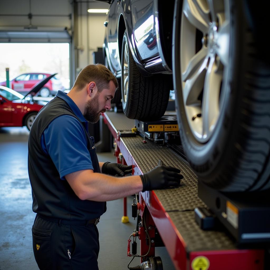 Tire rotation service at an auto service center in Tilton, New Hampshire