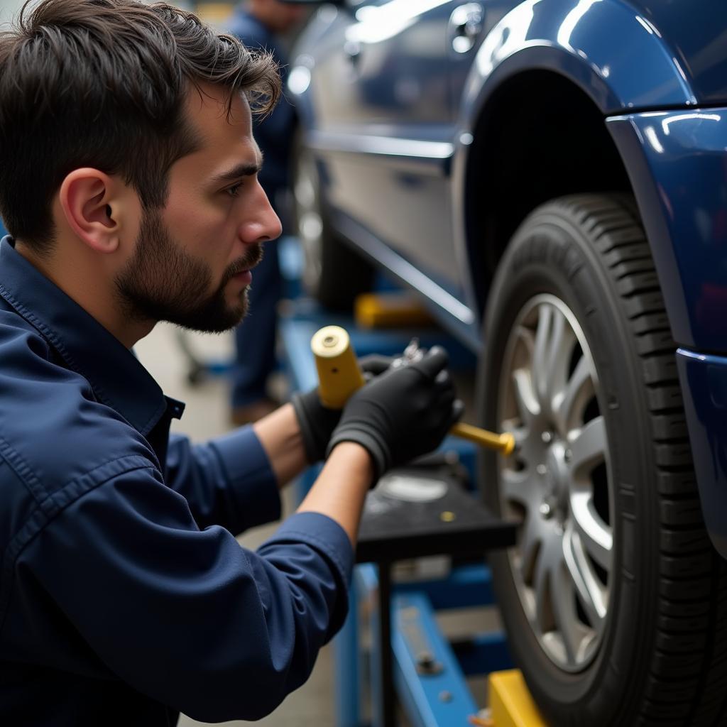 Mechanic Working on a Car at Auto Service & Tire Inc