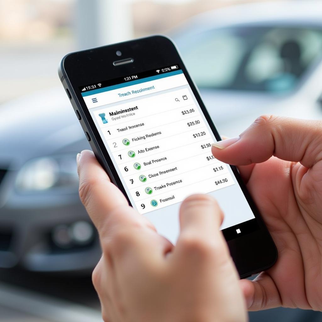 Using an Auto Service Tracker Mobile App on a Smartphone