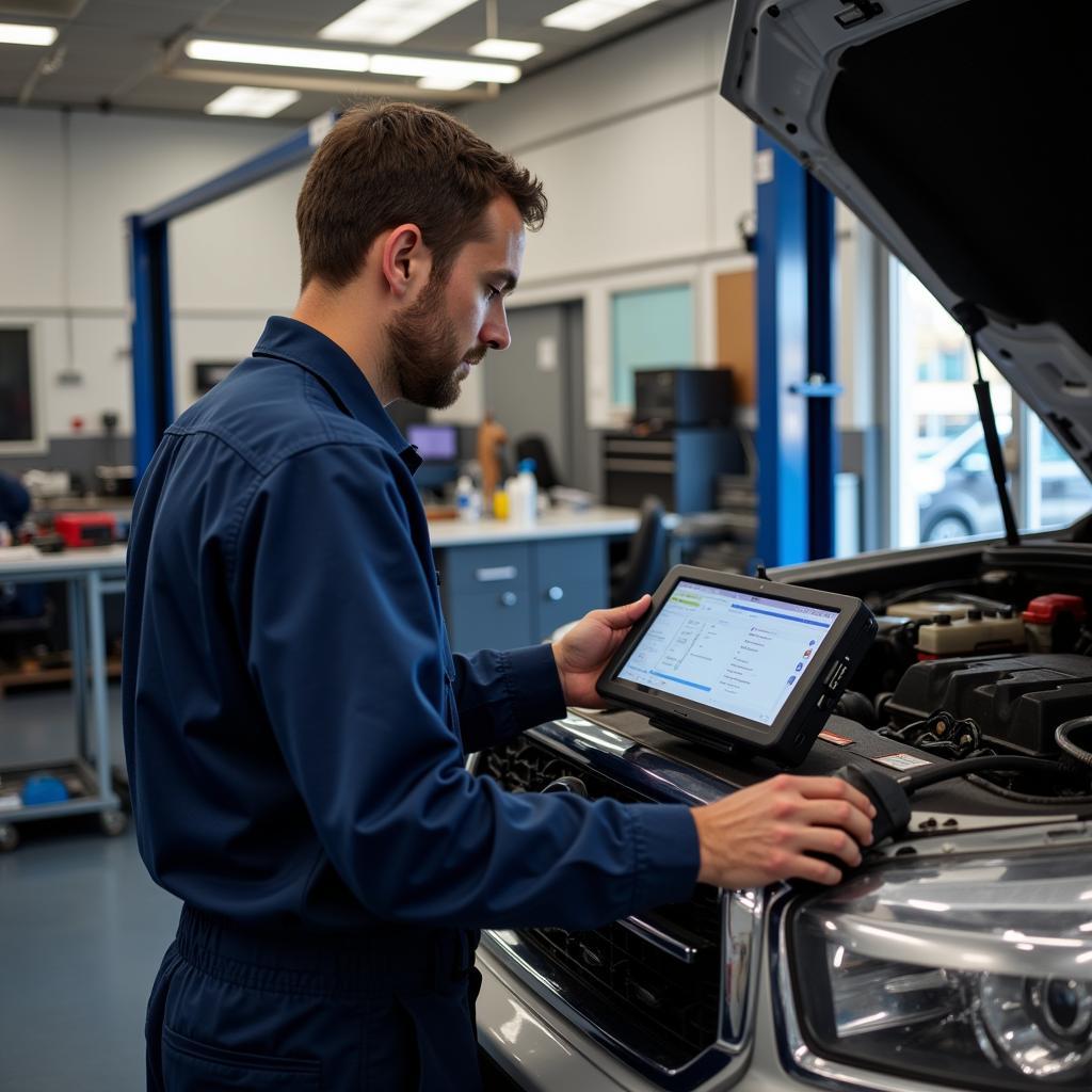 Certified auto technician performing diagnostics in Urbana, MD