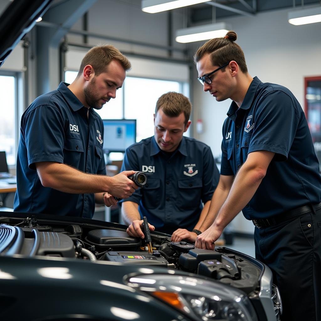 Certified Technicians Working on a Car in a White River Auto Shop