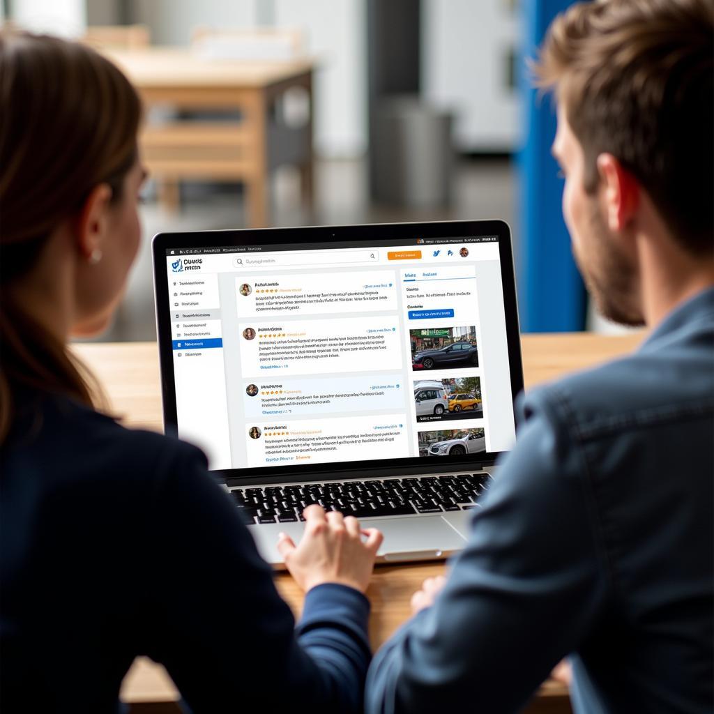 Customers checking online reviews for an auto service center in Vienna