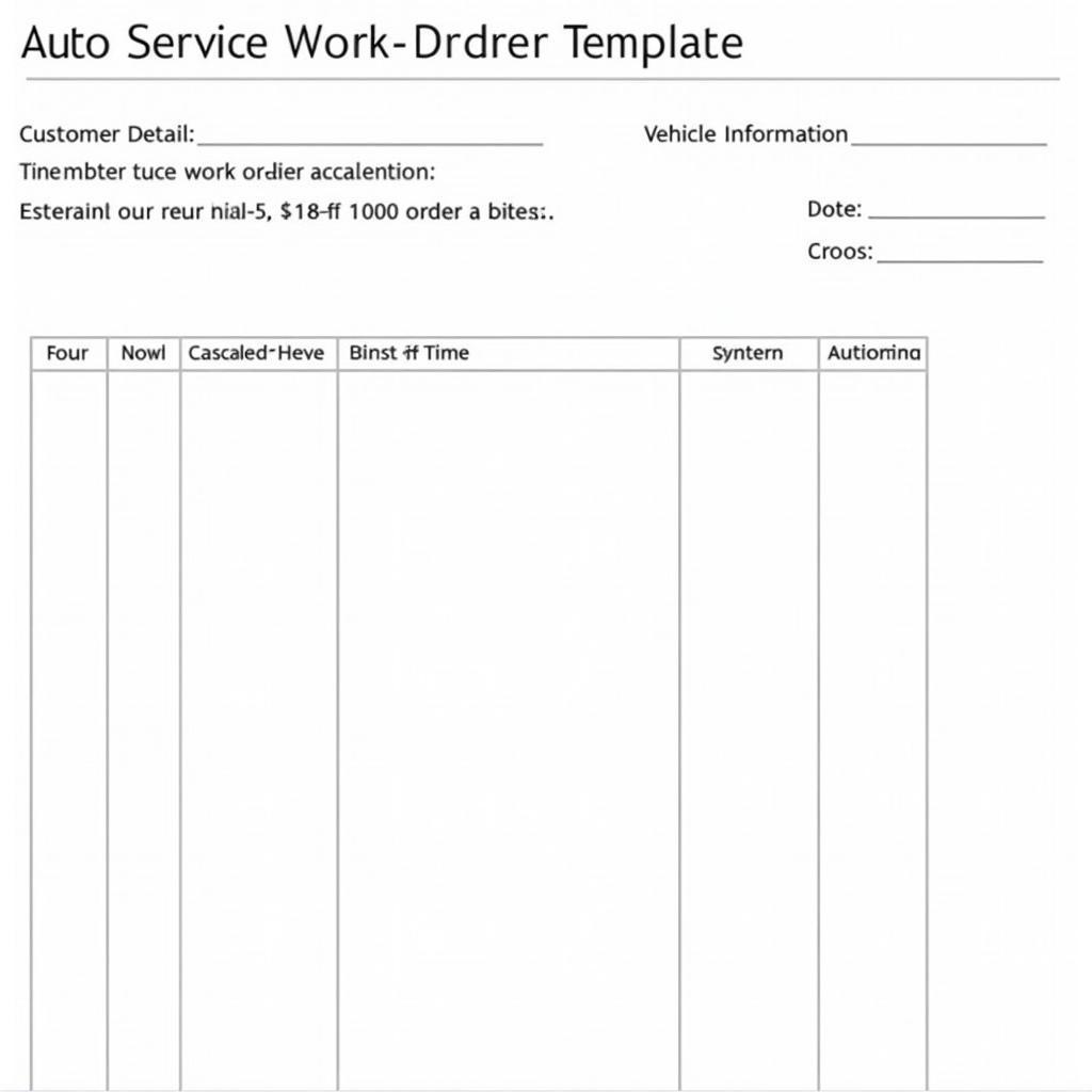 Auto Service Work Order Template Example