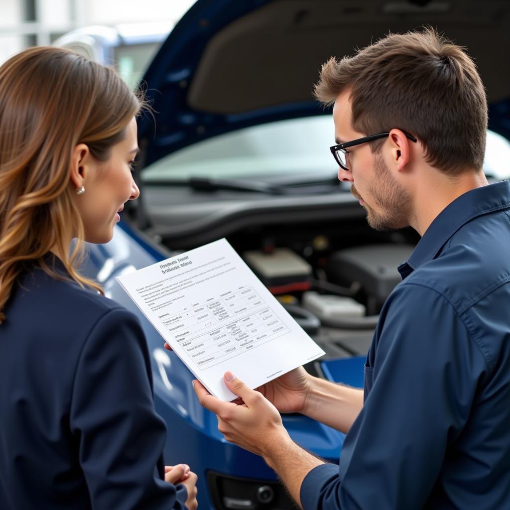 Auto Service Writer Explaining Repair Order