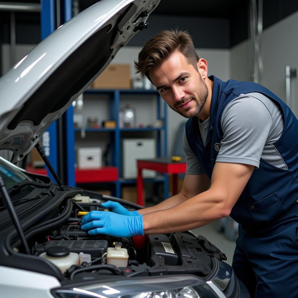 Mechanic Working on a Car in Bagnols