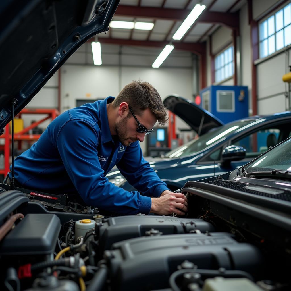 Experienced Mechanic Working on Car Engine in Inverurie Garage