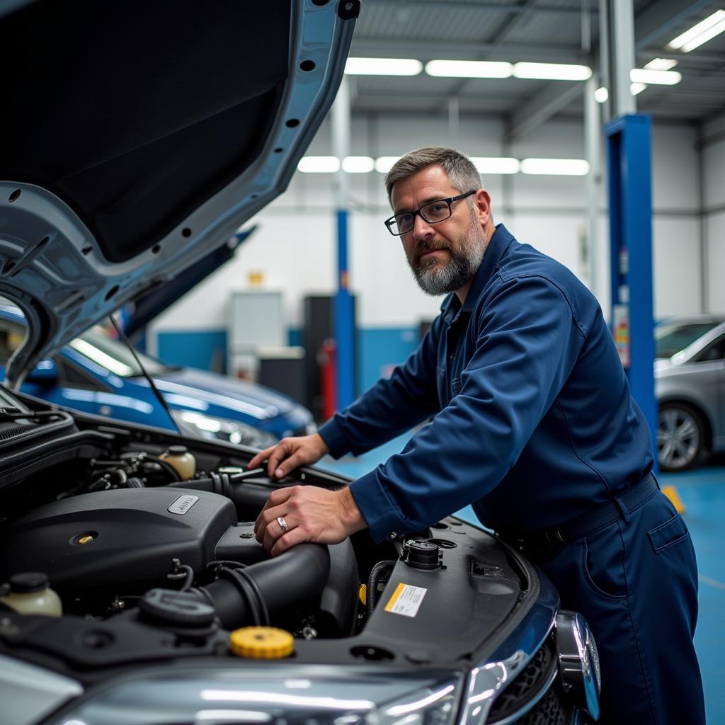 Expert Technician Working in an Auto Services Lab