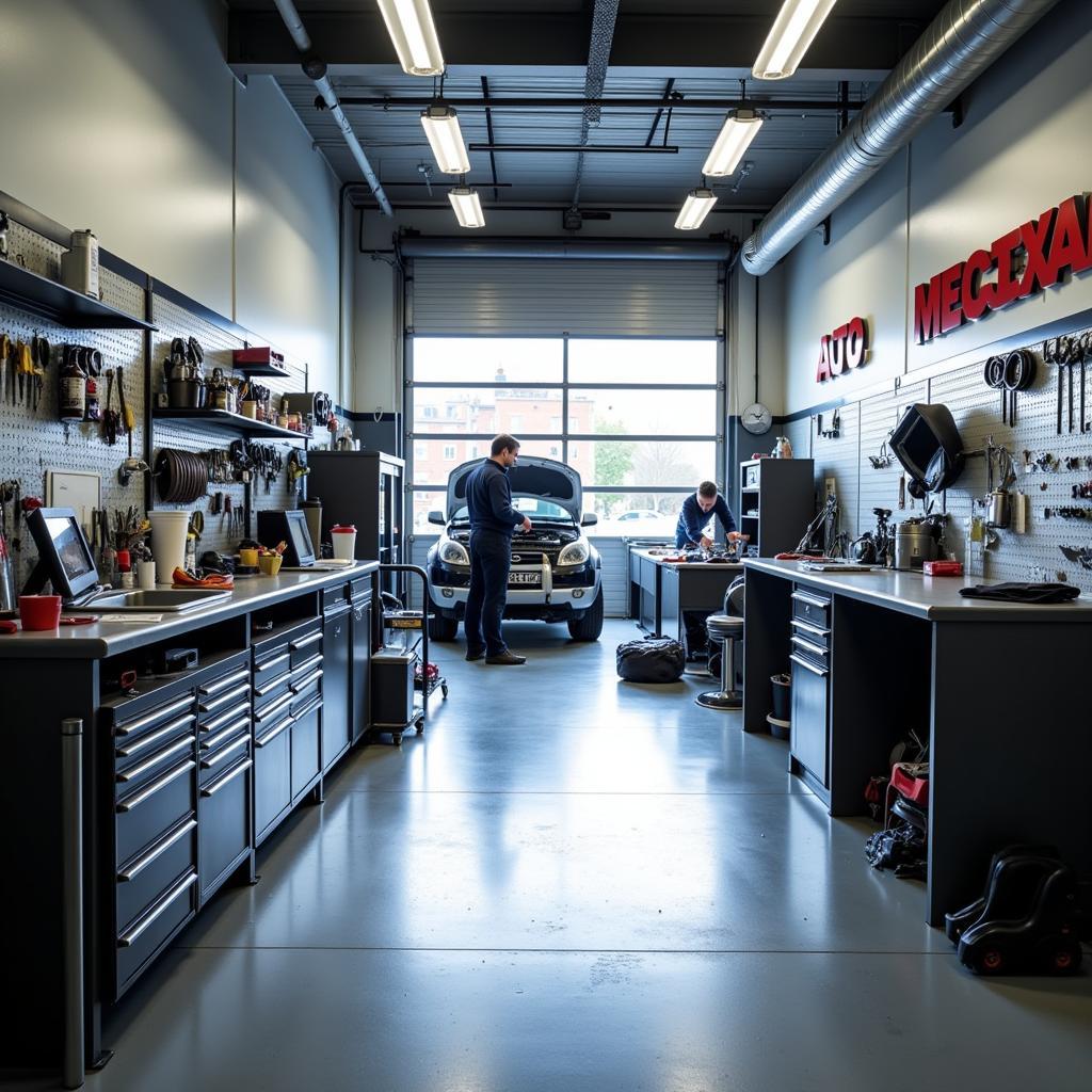 Modern and clean auto service garage interior in Paisley