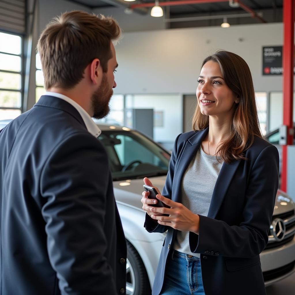 Auto Shop Service Writer Interacting with a Customer