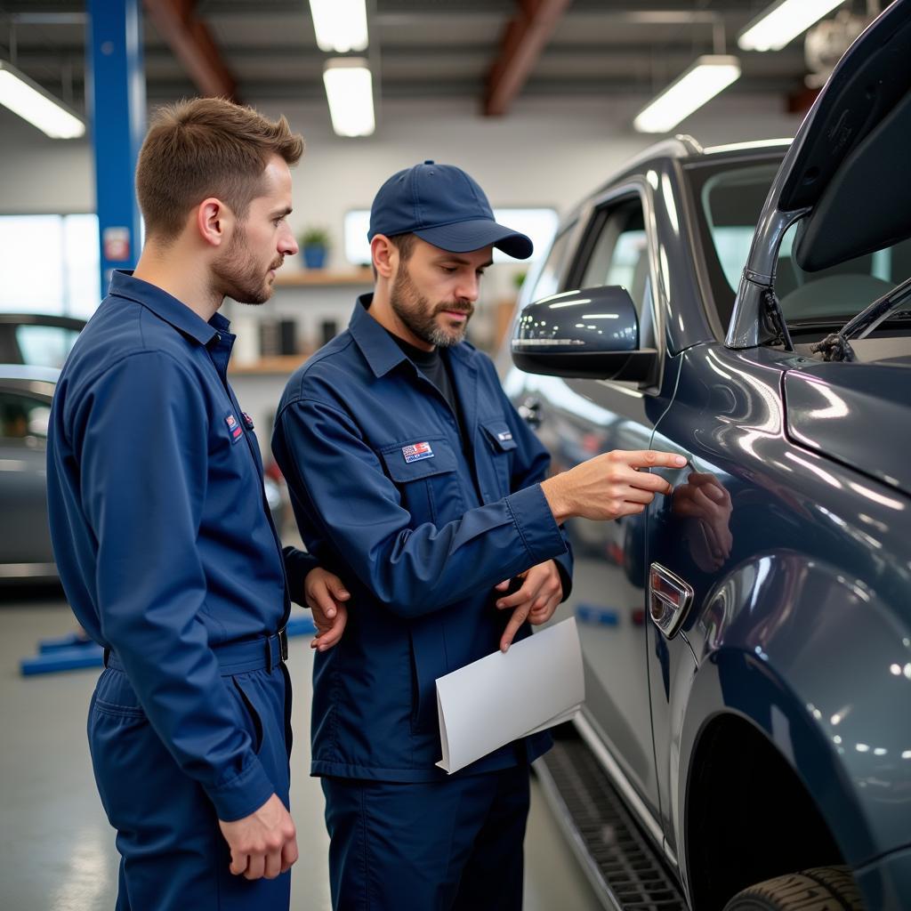 Technician Inspecting a Car During an Auto Soft Service Visit