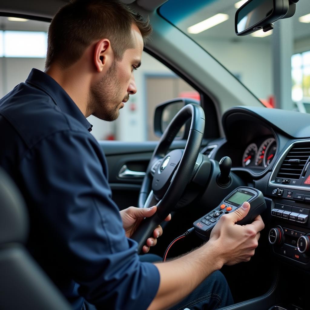 Auto Speedometer Service Technician working on a car's dashboard in La Mesa