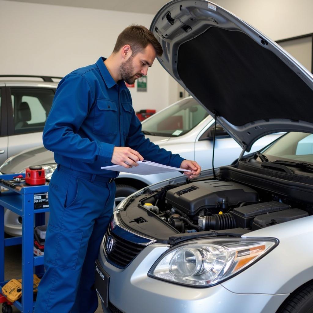 Mechanic Inspecting a Car at an Auto Thrift Service Center