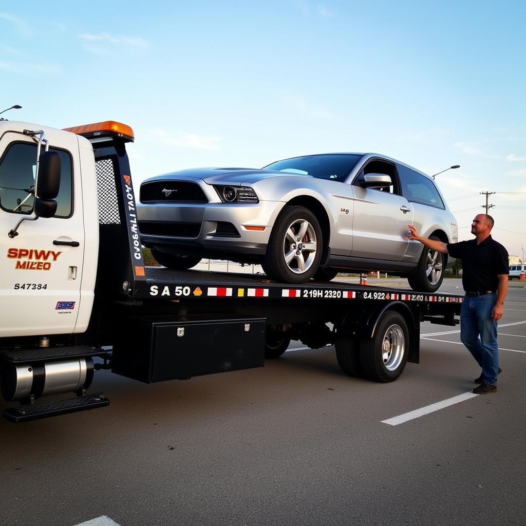 Tow truck pulling a car