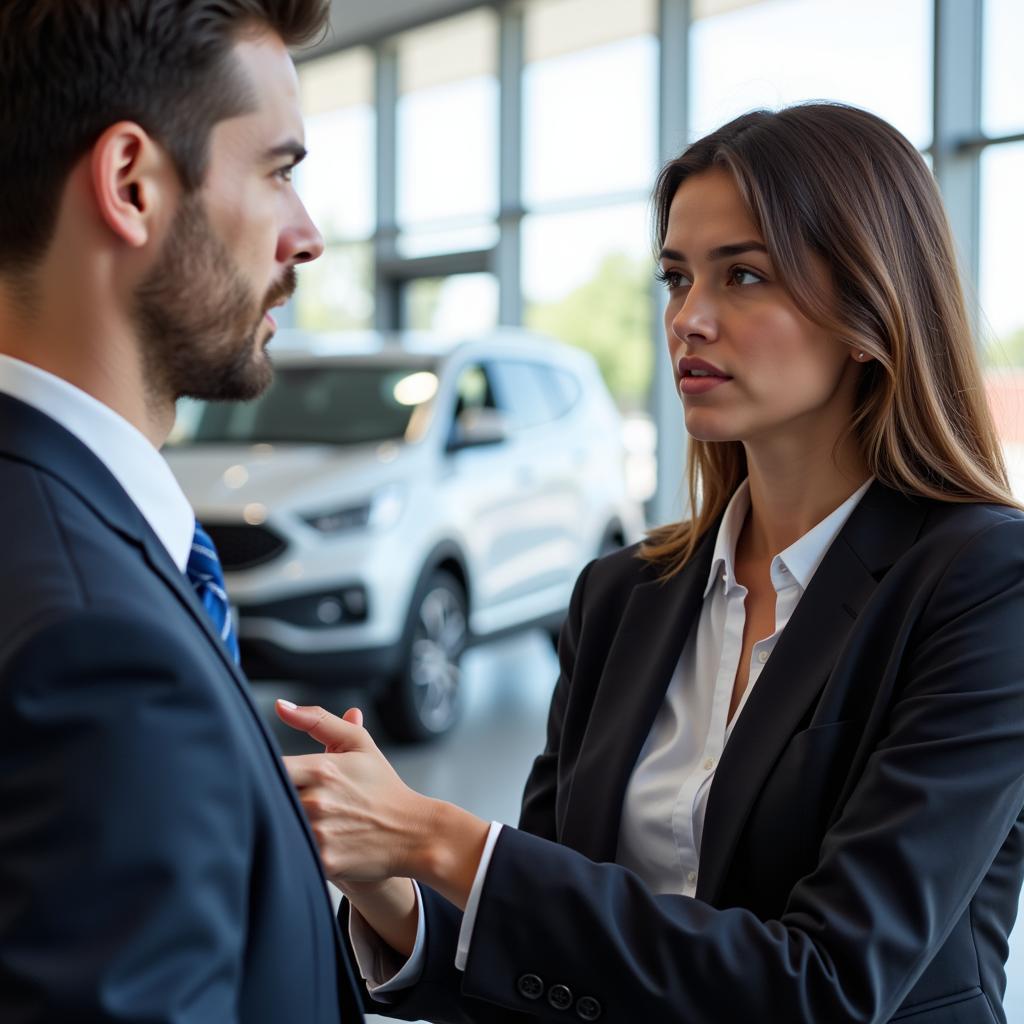 Dealership Employee Calmly Addressing a Customer's Concern