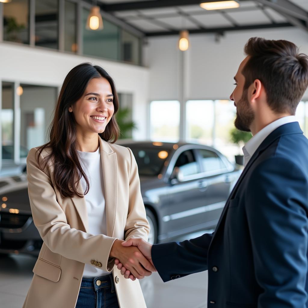 Happy Customer Receiving Excellent Customer Service at a Dealership