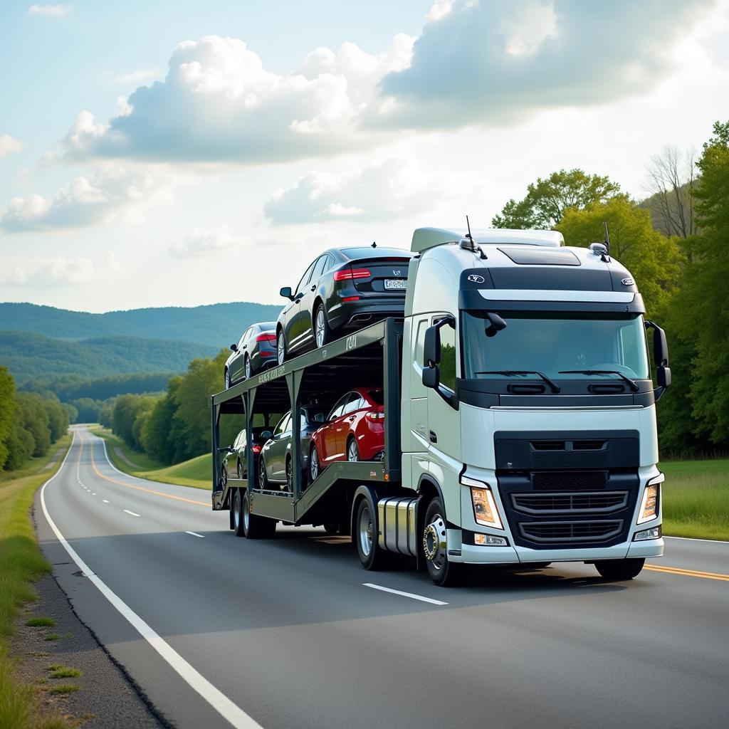 Auto transport truck navigating Virginia roads