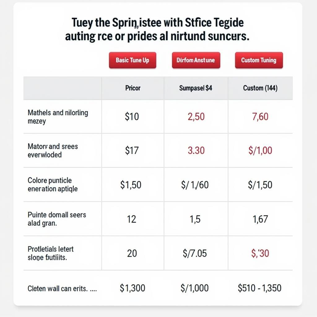 Auto Tune Service Prices Comparison Chart