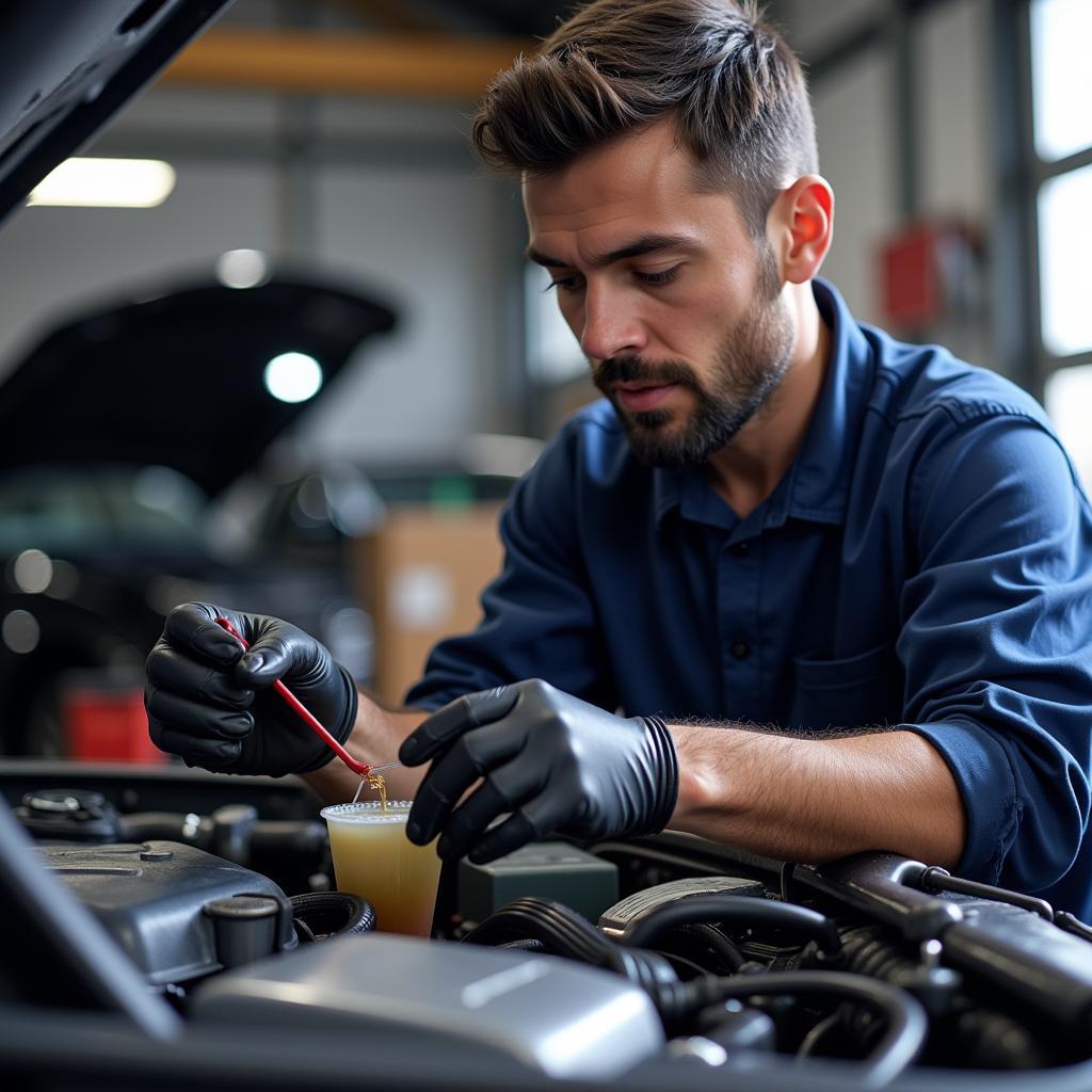 Mechanic Checking Fluid Levels during Auto Tune Up Service in Gambrills