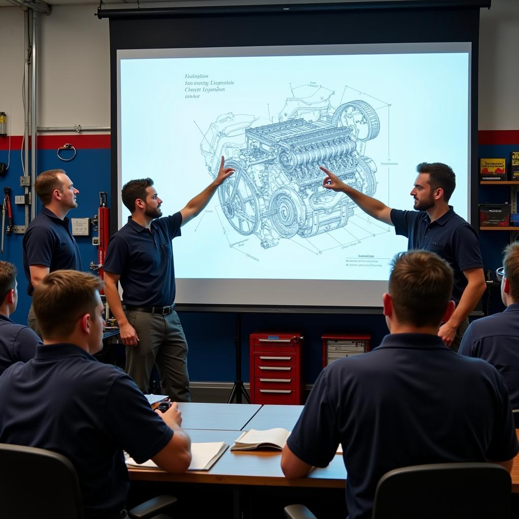 Automotive Training Session with Engine Diagram