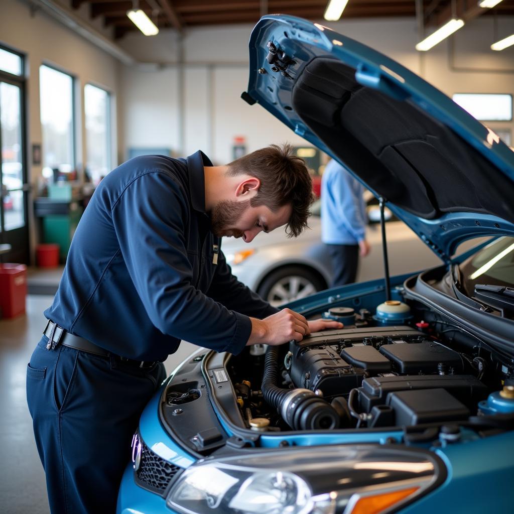 Avon Indiana Auto Repair Shop - A mechanic working under the hood of a car in a well-equipped auto repair shop in Avon, Indiana.