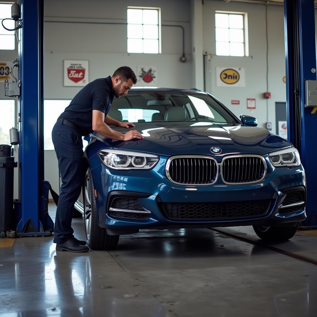 Car undergoing routine maintenance at an auto service center in Bessemer