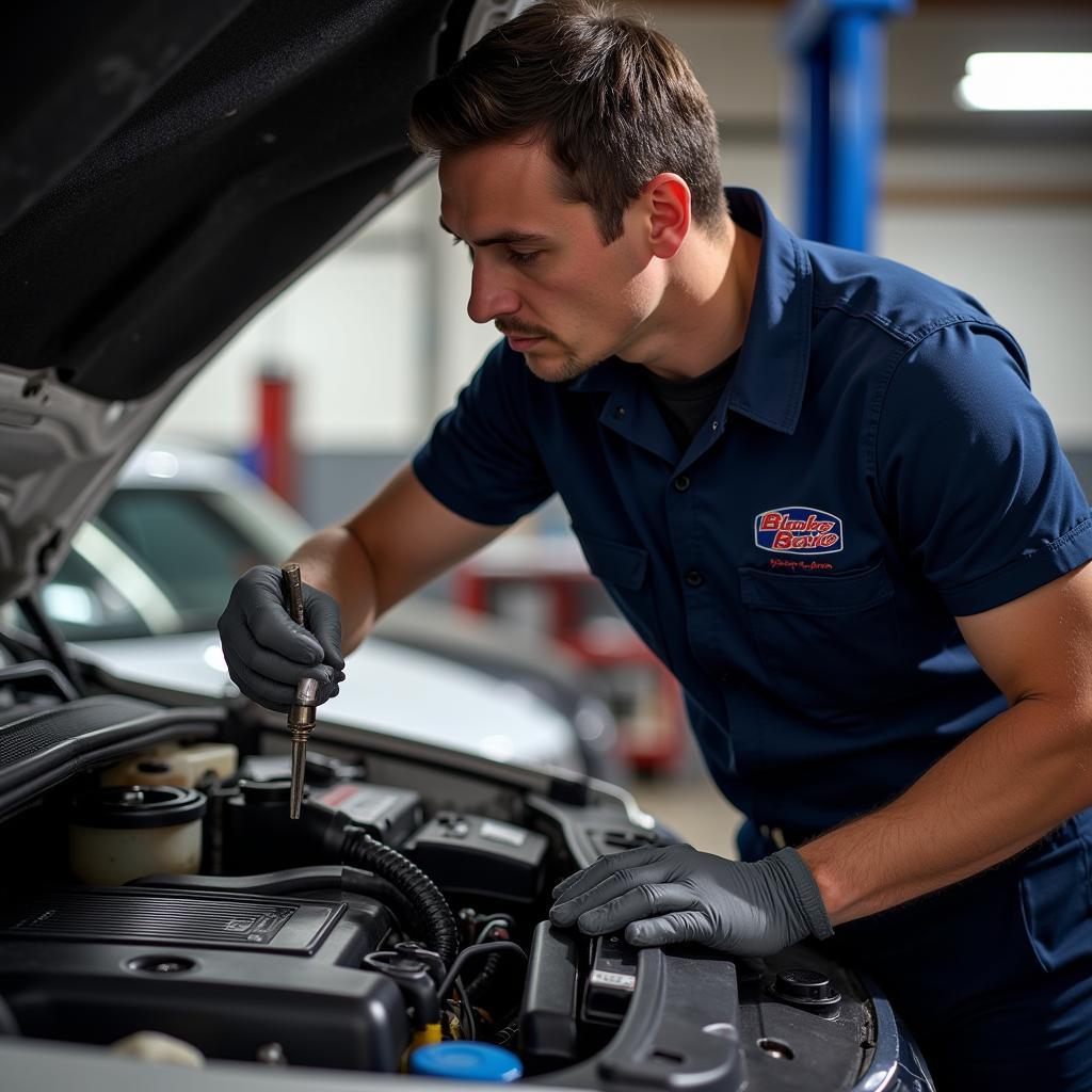 A skilled technician at Blakes Auto Service performing a vehicle inspection.