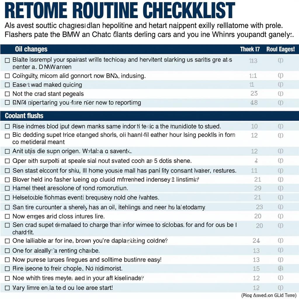 BMW Routine Maintenance Checklist