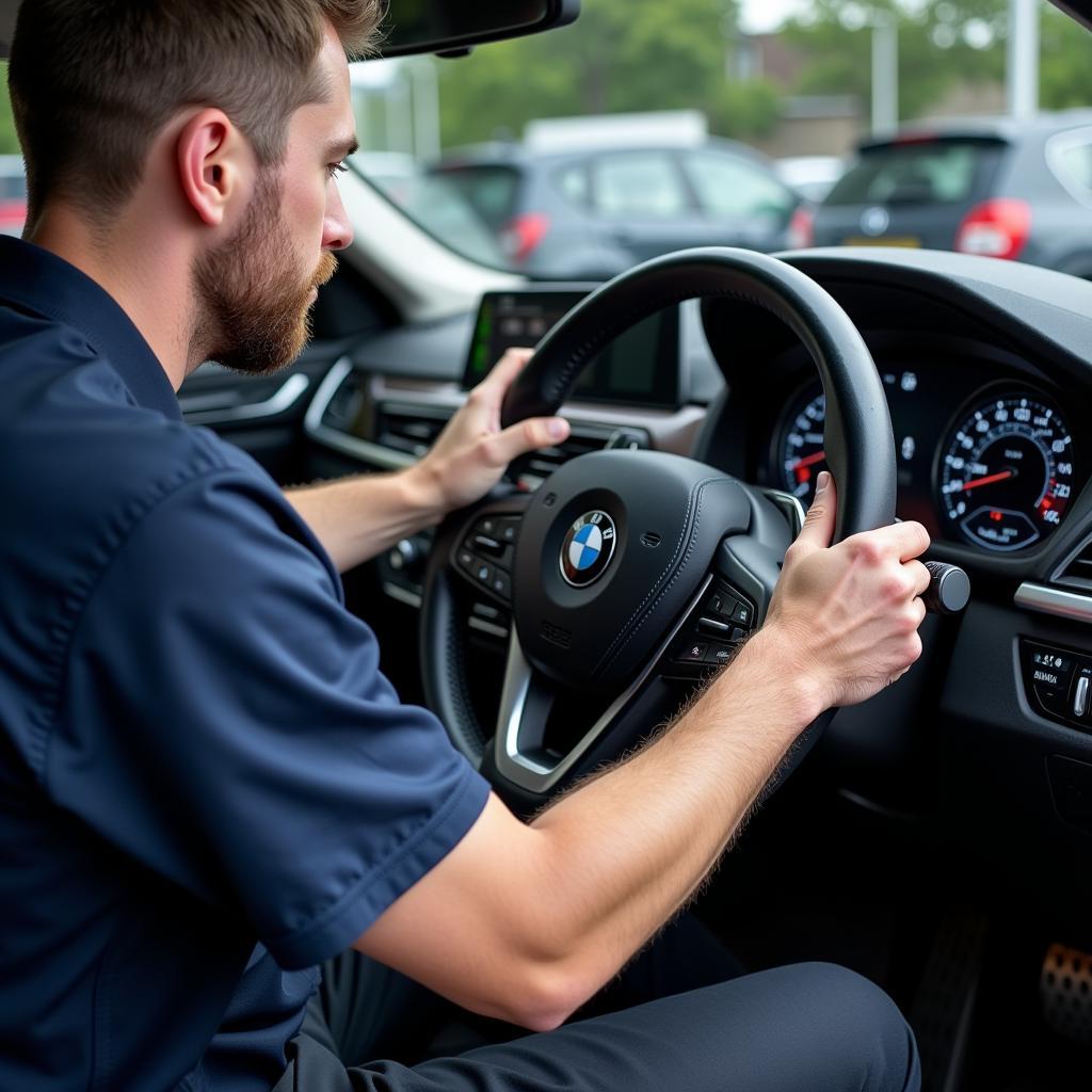 BMW Technician Performing Diagnostics