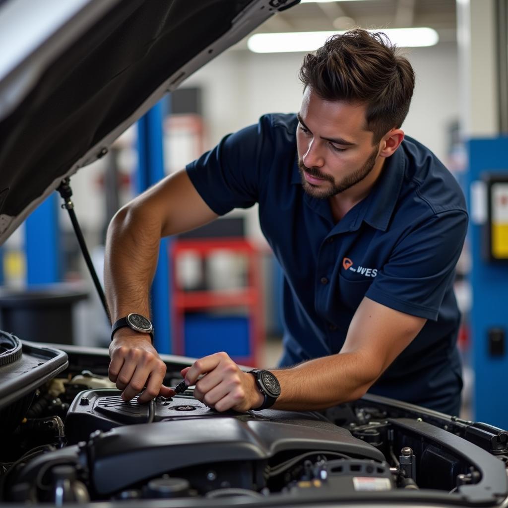 Bob's Auto and Tire Service Technician Working on a Car