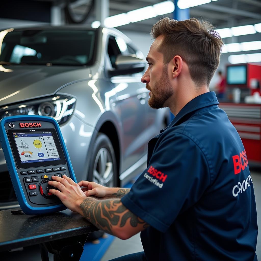 Bosch Certified Technician Working on a Foreign Car