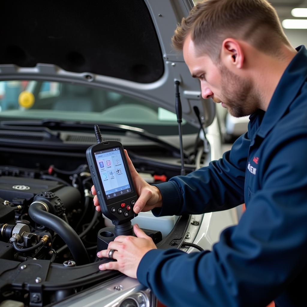 Bozeman auto mechanic using diagnostic equipment