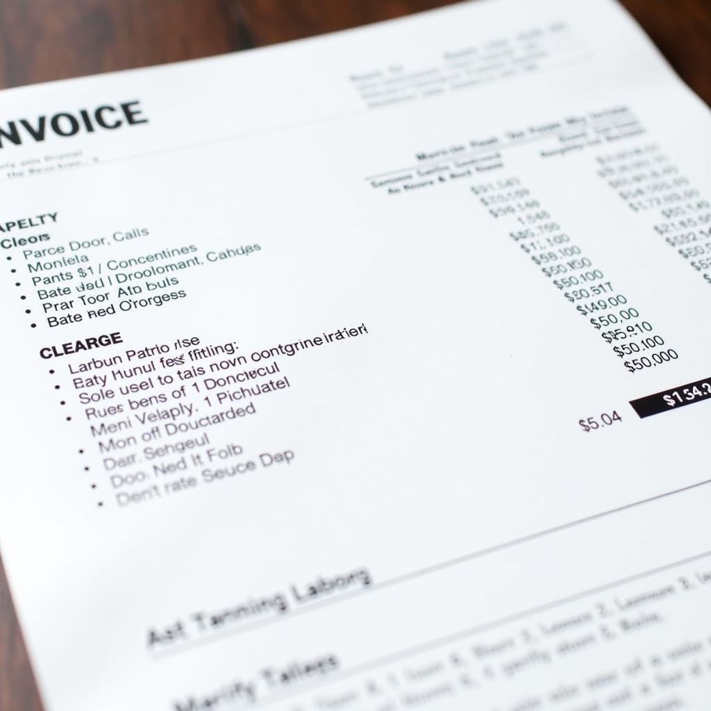 Detailed invoice for auto repair services in Brampton