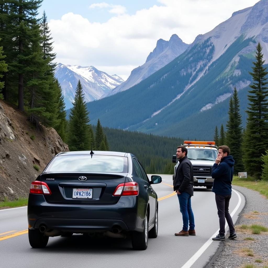 Broken down car in Banff receiving roadside assistance