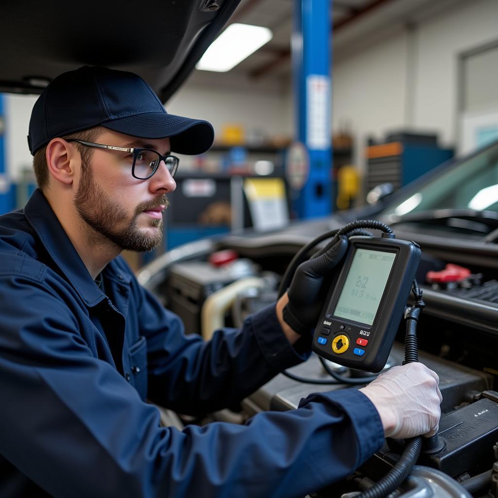 Experienced auto mechanic performing diagnostics on a car in the Bronx