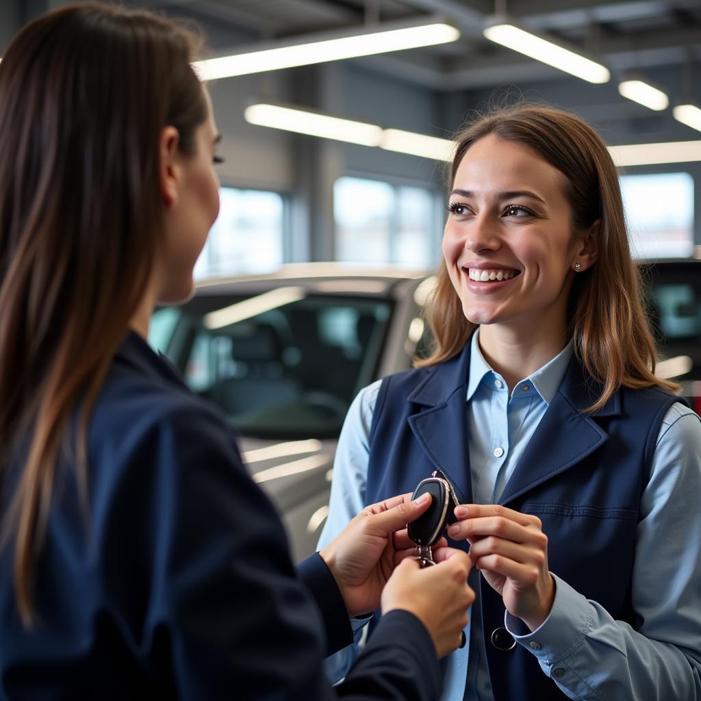 Satisfied customer receiving their car after service at a Bronx auto repair shop