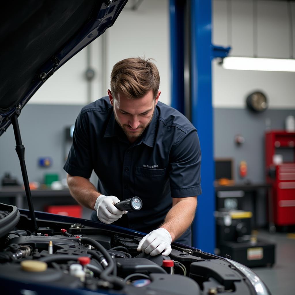 Brothers Auto Service Technician Checking Engine