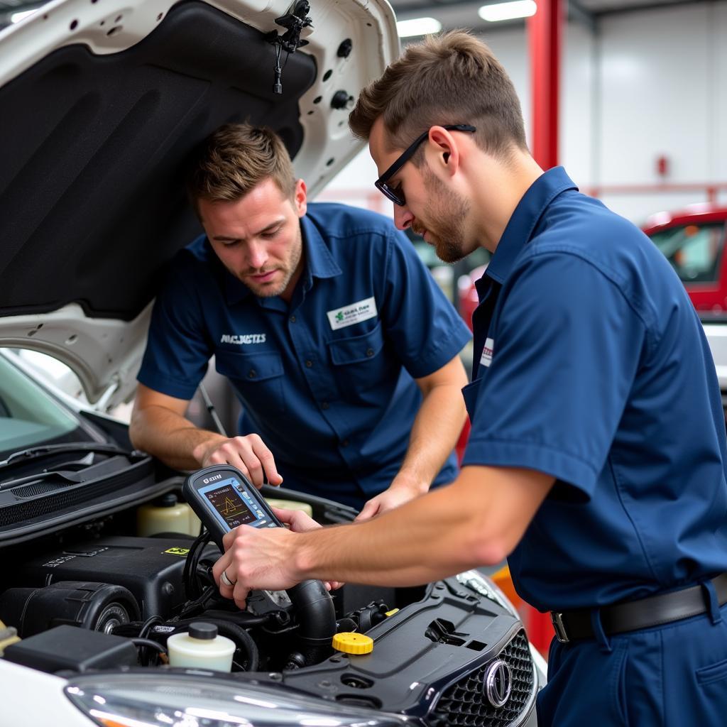 Skilled Technicians Working on a Car at Brothers Tire Shop & Auto Service