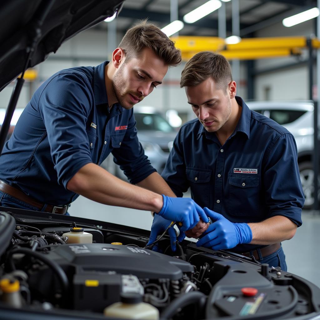 Certified Mechanics Working on a Car Engine