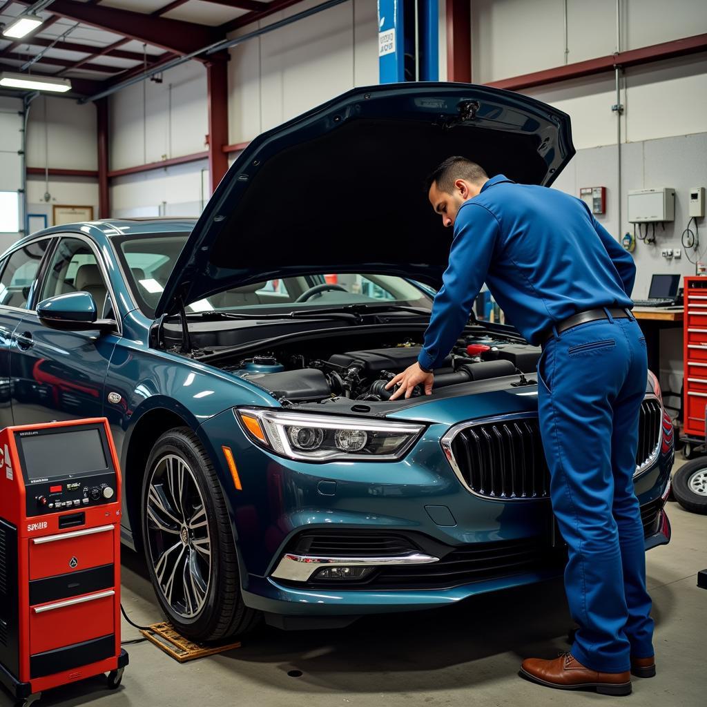 Buick Regal being serviced at a repair shop