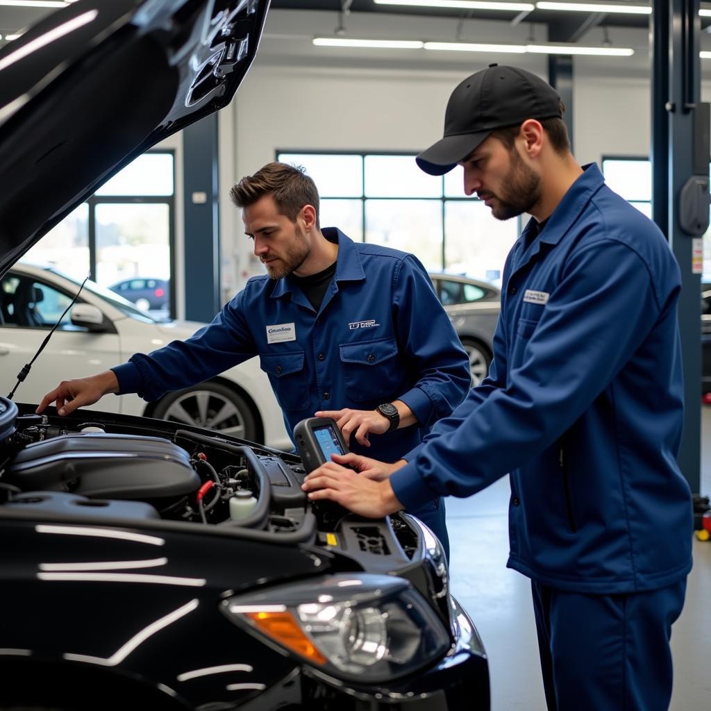 Skilled Technicians Working in a Campeon Auto Service Center