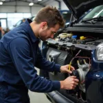 Car AC Service in Louisville, KY - Technician Inspecting AC Components